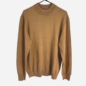 100% Merino Wool Mock Neck Sweater Mens M Camel Quiet Luxury Old Money Preppy